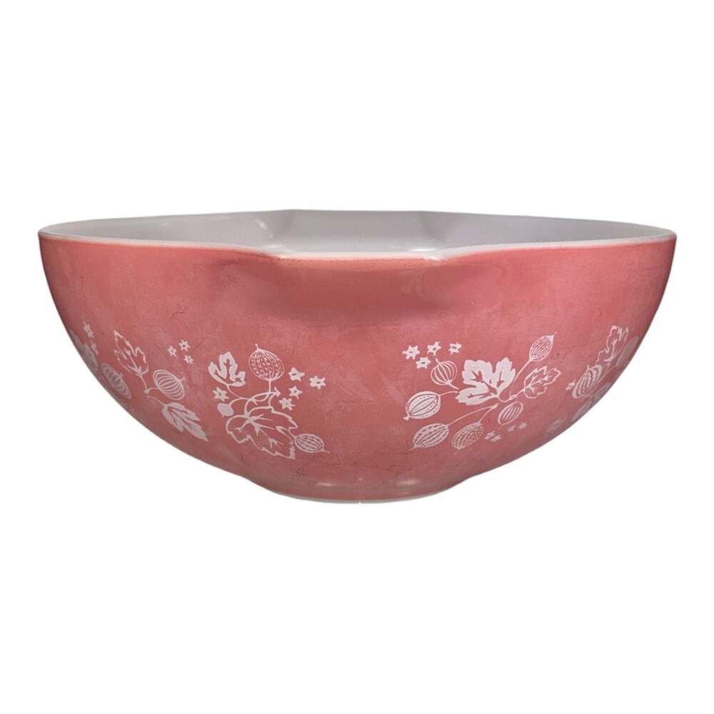 PYREX #444 Pink Gooseberry Cinderella 4 Quart Glass Nesting Mixing Bowl MCM - Picture 2 of 7